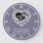 13th Wedding Anniversary Lace Heart Gray Large Clock at Zazzle