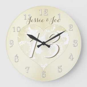 13th Wedding Anniversary Lace-like Heart Large Clock