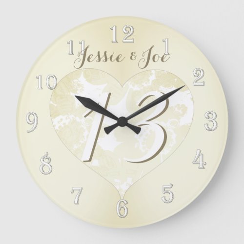 13th Wedding Anniversary Lace_like Heart Large Clock