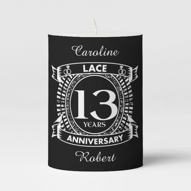 13TH wedding anniversary lace Pillar Candle (Front)