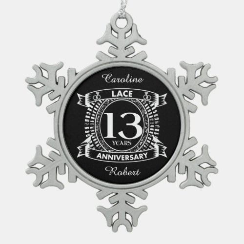 13TH wedding anniversary lace Snowflake Pewter Christmas Ornament