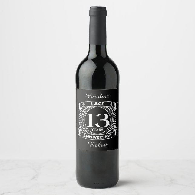 13TH wedding anniversary lace Wine Label (Front)