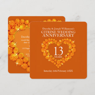 13th wedding anniversary party citrine orange invitation