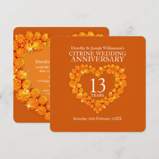 13th wedding anniversary party citrine orange invitation