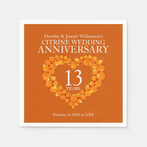 13th wedding anniversary party citrine orange  napkins