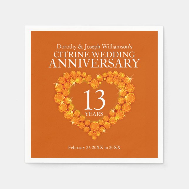 13th wedding anniversary party citrine orange  napkins (Front)