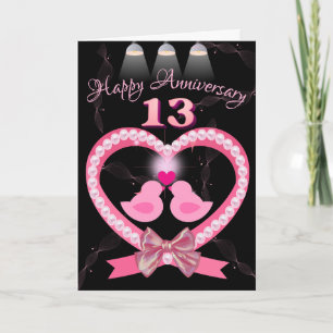 13th Wedding Anniversary Pink Heart Love Birds Card