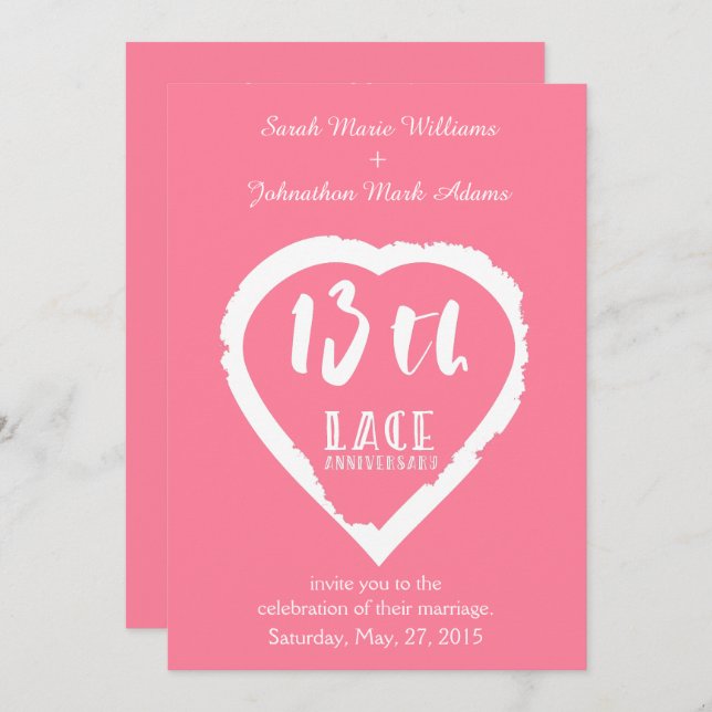 13th Wedding anniversary traditional lace Invitation (Front/Back)