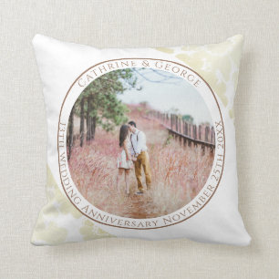 13th White Lace-like Custom Photo Anniversary Throw Pillow
