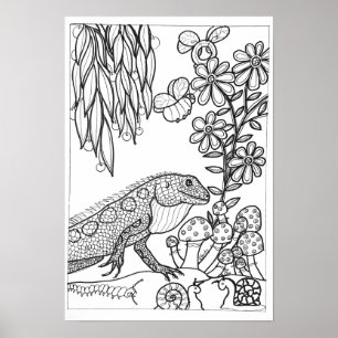 13x19 coloring poster with lizard