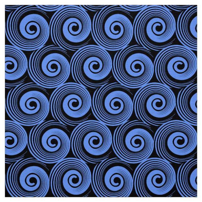 140216 Spirals - Baby Blue on Black Fabric (Swatch)