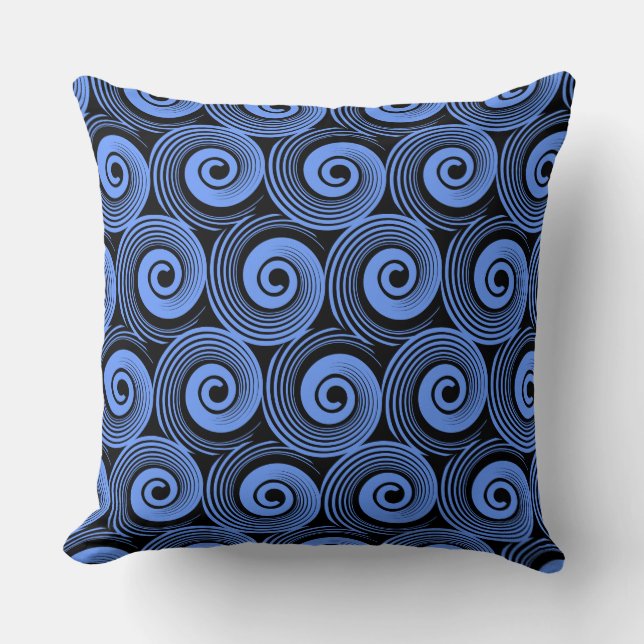 140216 Spirals - Baby Blue on Black Throw Pillow (Front)