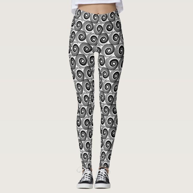 140216 Spirals - Black on White Leggings (Front)