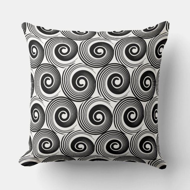 140216 Spirals - Black on White Throw Pillow (Front)