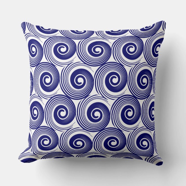 140216 Spirals - Deep Navy on White Throw Pillow (Front)