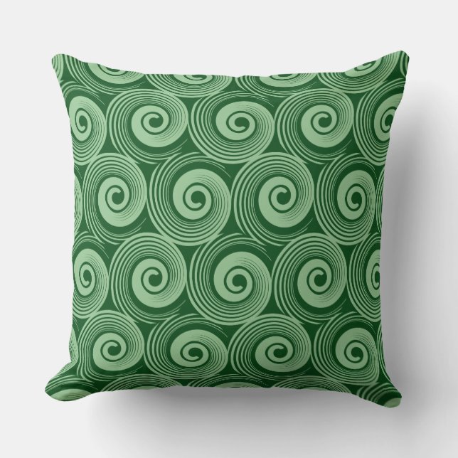 140216 Spirals - Faded Green on Dk Green 0a4e19 Throw Pillow (Front)