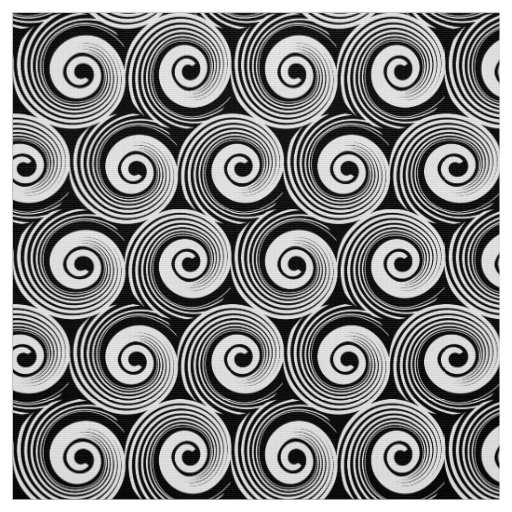 140216 Spirals - White on Black Fabric