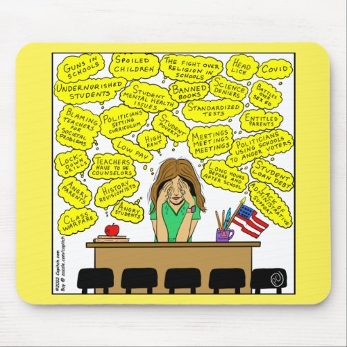 1409 Teacher Stress And Worry Cartoon Mouse Pad