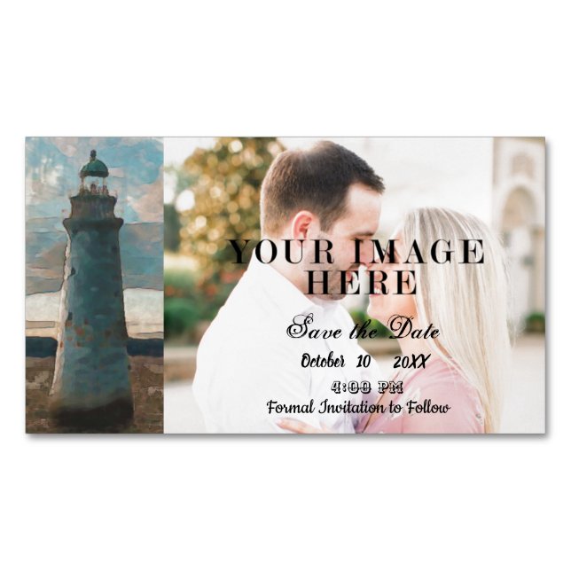 143 Lighthouse Watercolor Save The Date Business Card Magnet (Front)