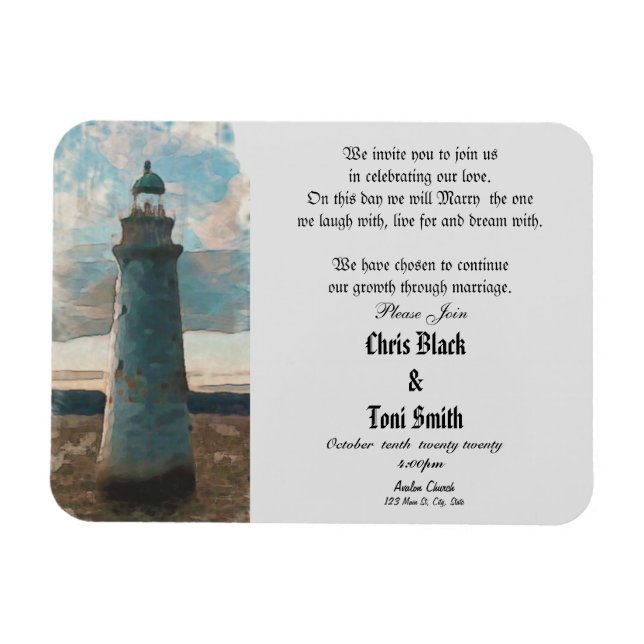 143 Lighthouse Watercolor Wedding Invitation Magnet (Horizontal)