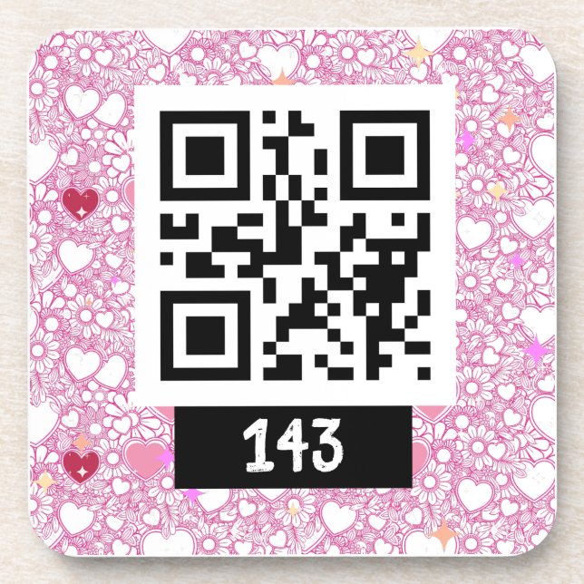 143 secret QR code message, say it decode it. v3 Beverage Coaster (Front)