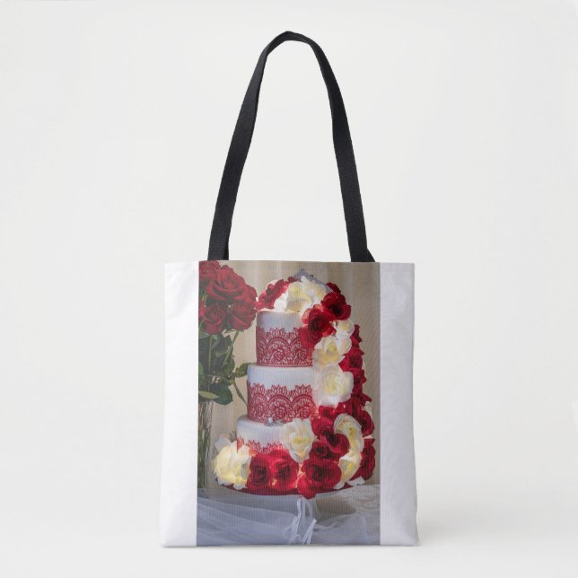 1458-Wedding Cake, Bouquet, Rings and Veil Tote Bag (Front)
