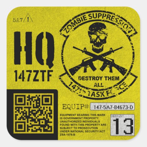 147th Zombie Task Force Headquarters Unit ID Square Sticker