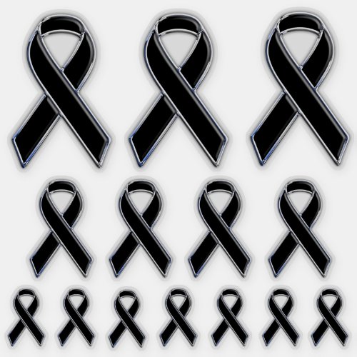 14 Chrome Style Print Black Ribbon Awareness Sticker