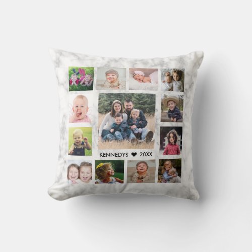 14 Family Photo Collage Create Your Own Marble Throw Pillow