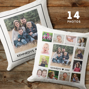 14 Family Photo Collage Create Your Own White Throw Pillow