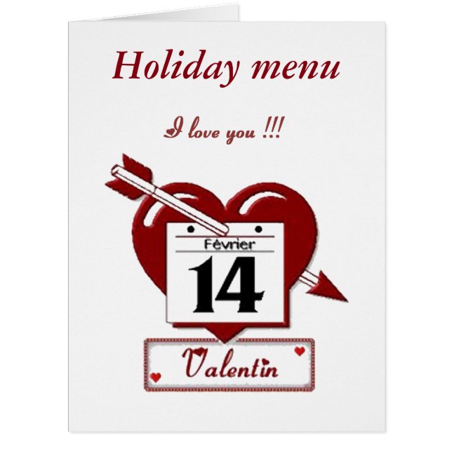 14 february : Menu for the Valentine - Cards (Front)