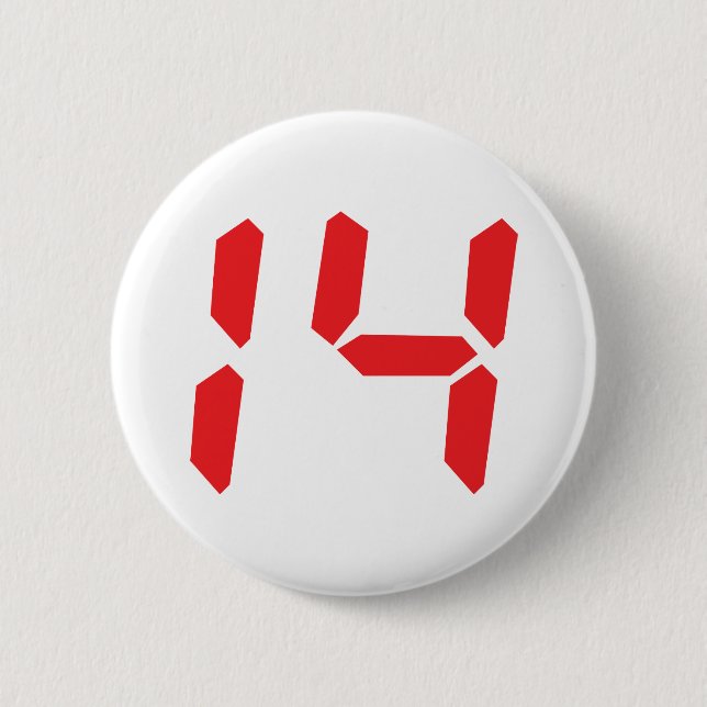 14 fourteen  red alarm clock digital number pinback button (Front)