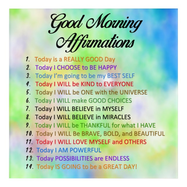 14 Good Morning Affirmations  Acrylic Print (Front)