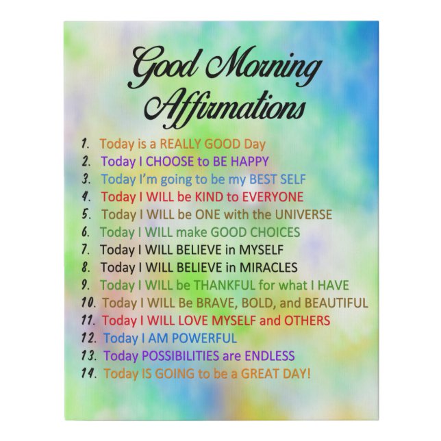 14 Good Morning Affirmations  Faux Canvas Print (Front)