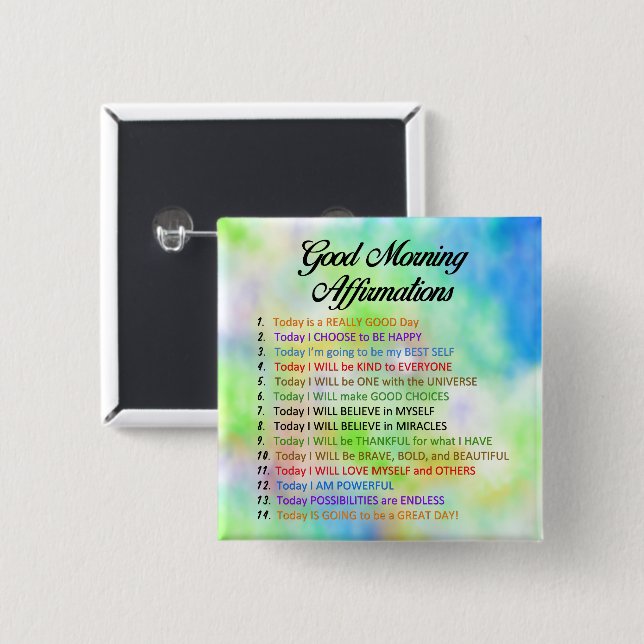 14 Good Morning Affirmations for Positive Living Button (Front & Back)