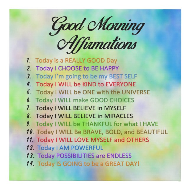 14 Good Morning Affirmations - Positive Thinking  Faux Canvas Print (Front)