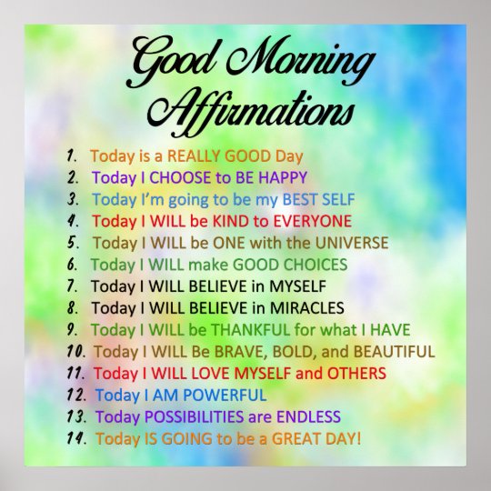 14 Good Morning Affirmations - Positive Thinking Poster | Zazzle.com