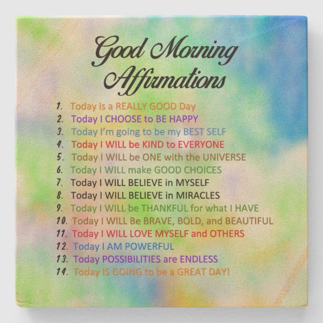 14 Good Morning Affirmations Stone Coaster (Front)