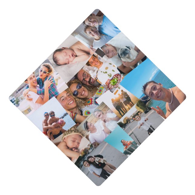 14 Haphazardly Overlapping Photos Collage Template Graduation Cap Topper (Front)