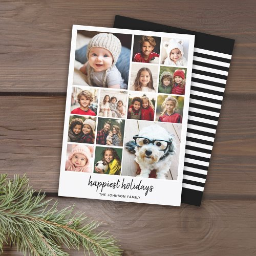 14 Photo Christmas Collage Minimalist black Happy Holiday Card