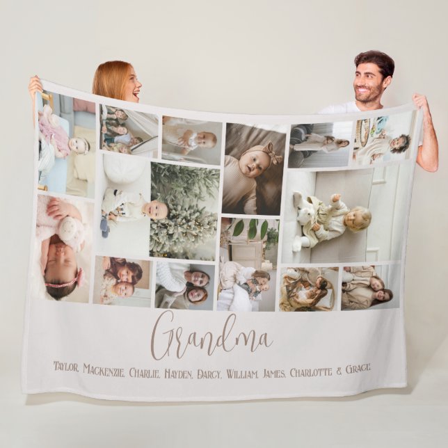 14 Photo collage and text template personalized Fleece Blanket (In Situ)