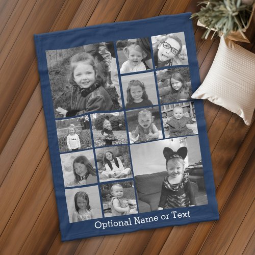 14 Photo Collage CAN EDIT blue COLOR optional text Fleece Blanket