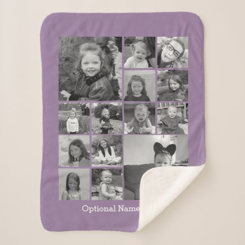 14 Photo Collage _ CAN EDIT lilac optional text Sherpa Blanket
