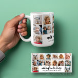 14 Photo Collage Grid - 2 Text boxes - black white Coffee Mug<br><div class="desc">Use 14 SQUARE photos to create a personal photo collage mug. This modern, clean layout includes 2 text blocks - 1 in a trendy script and 1 in a san serif font to add a family name or a name. The background color and fonts can be changed in the customize...</div>