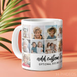 14 Photo Collage Grid - 2 Text boxes - black white Giant Coffee Mug<br><div class="desc">Use 14 SQUARE photos to create a personal photo collage mug. This modern, clean layout includes 2 text blocks - 1 in a trendy script and 1 in a san serif font to add a family name or a name. The background color and fonts can be changed in the customize...</div>