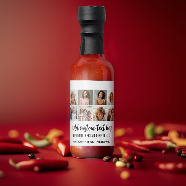 14 Photo Collage Grid - 2 Text boxes - black white Hot Sauces (Custom Hot Sauce with Photo Collage)