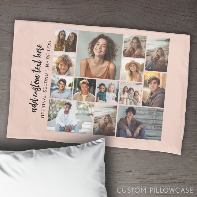 14 Photo Collage Grid - 2 Text boxes - gallery Pillow Case (Create Your Own Photo Collage Pillowcase)