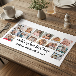 14 Photo Collage Grid - 2 Text boxes - white Cloth Placemat