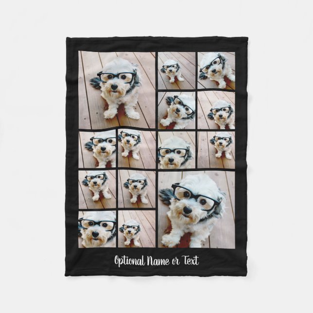 14 Photo Collage square black white calligraphy Fleece Blanket (Front)