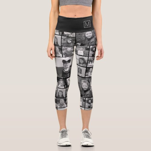 14 Photo Custom Collage _ Simple Monogram Capri Leggings